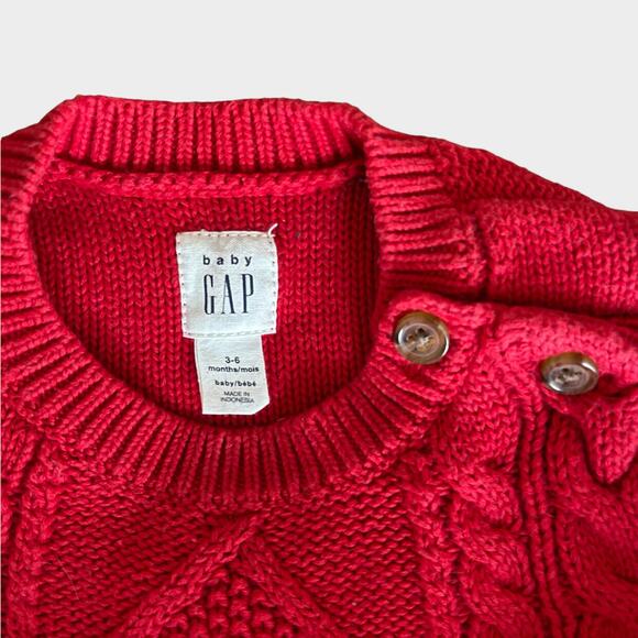 Gap Infant Baby Boy Girl Unisex Red Knit Long Sleeve Sweater 3-6mos Holiday - Picture 2 of 5